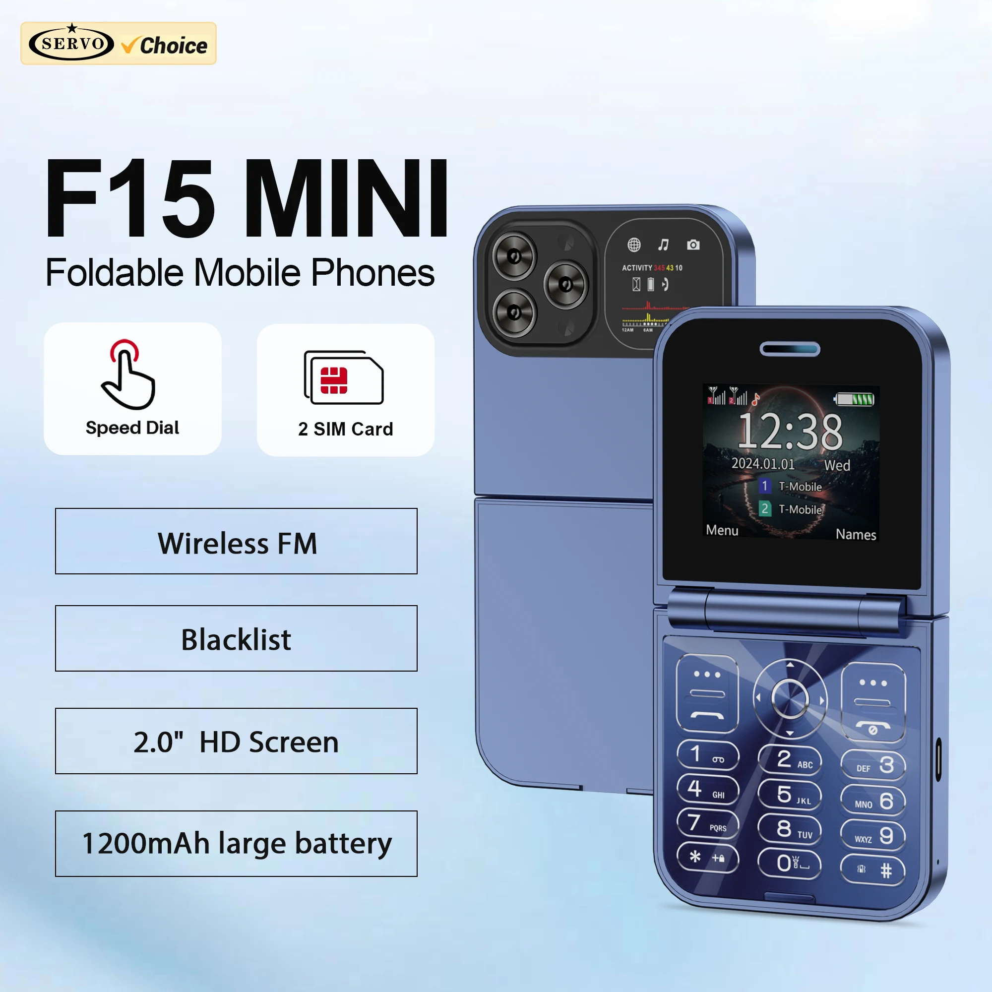 سيرفو F15 هاتف محمول صغير قابل للطي 2G GSM القائمة السوداء ماجيك تسجيل المكالمات الصوتية سرعة الاتصال الهاتفي المزدوج سيم الوجه زر صغير الهاتف المحمول