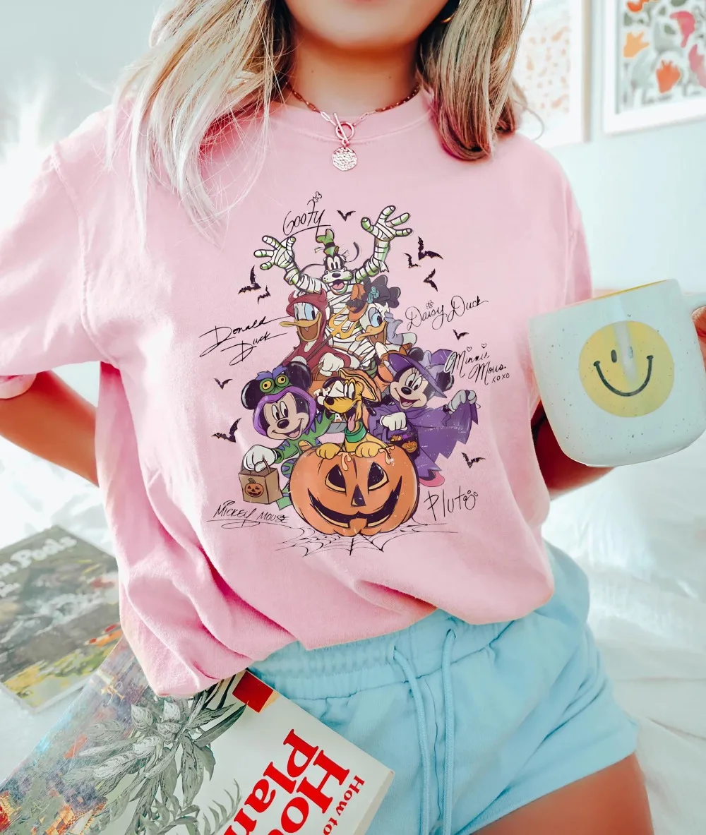 قميص Potdemiel Retro Mickey Friends مع علامات الهالوين بألوان مريحة قميص ميكي ليس مخيفًا جدًا لحفلات الهالوين ورحلة الحفلات