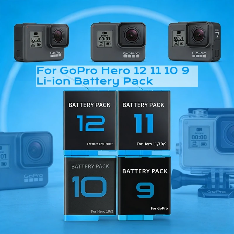 High Capacity Decoded Battery for GoPro Hero 12 11 10 9 No Pop Up Compatible Rechargeable Battery Pack Action Camera Accessories