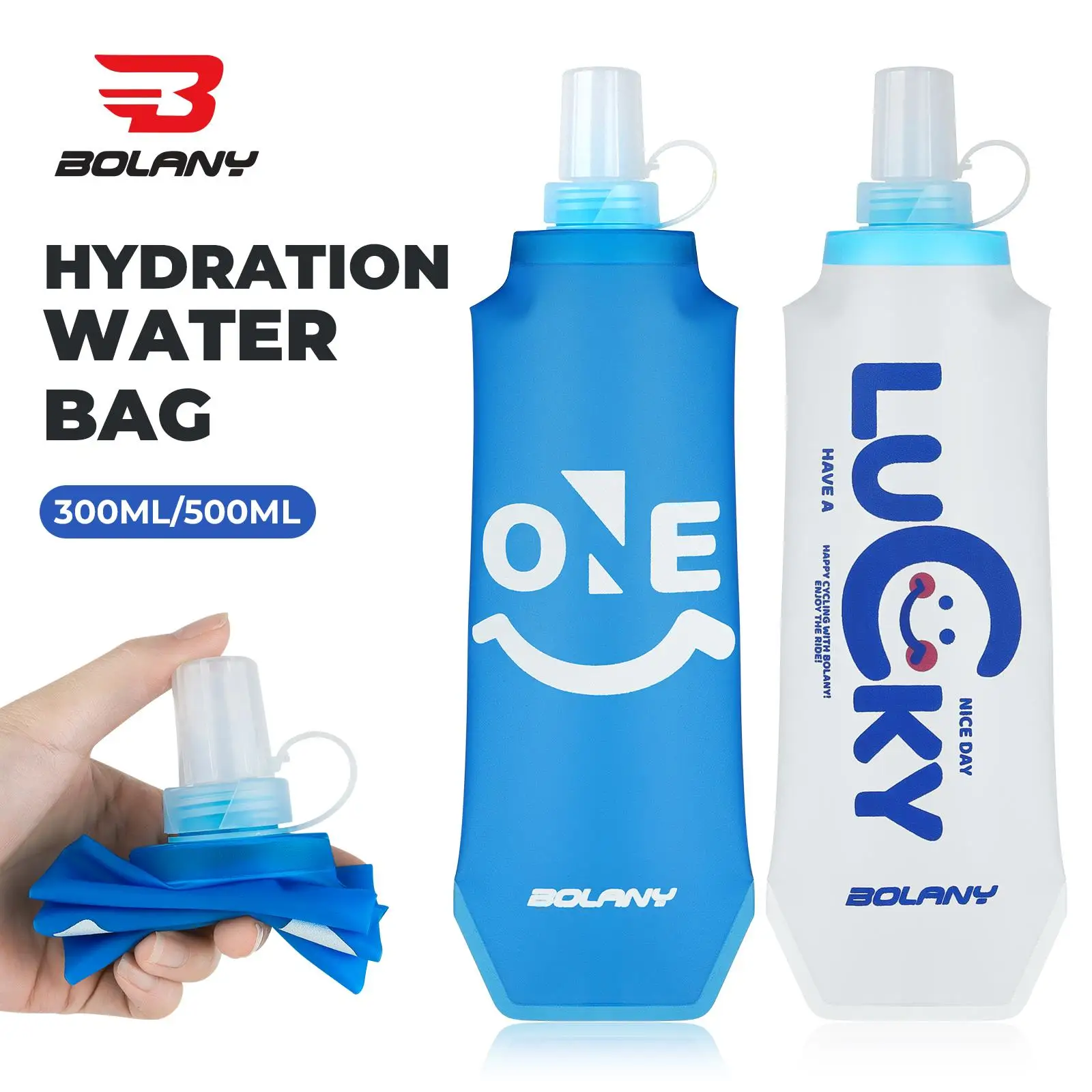 BOLANY 300/500ml Portable Ultralight Collapsible Bicycle Water Bottle Hiking Running Camping Soft Water Bag Sports Supplies