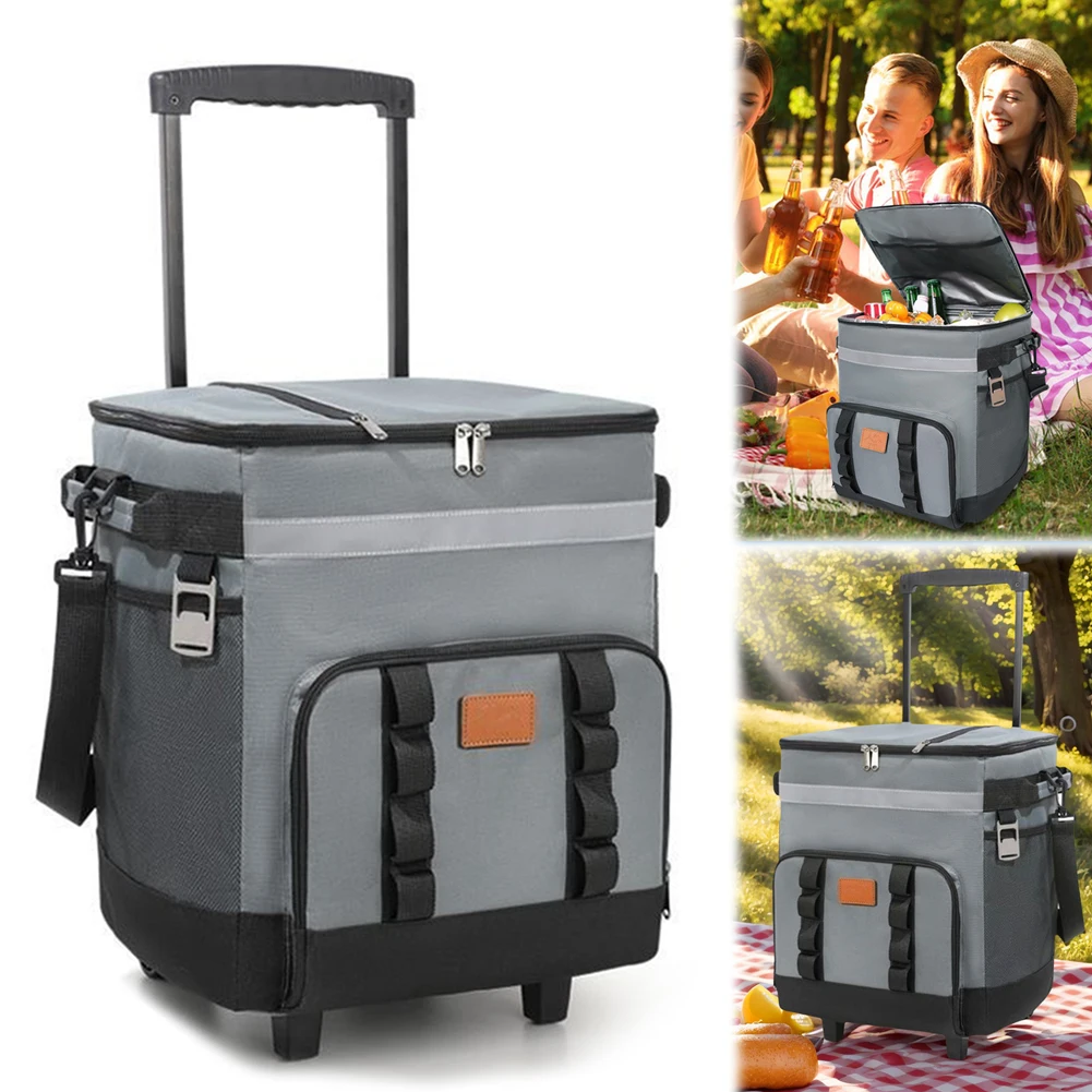 معزول المتداول حقيبة للحفاظ على البرودة مع عجلات نزهة صندوق عربة انفصال كبير الحرارية صندوق توصيل الطعام لثلاجة التخييم