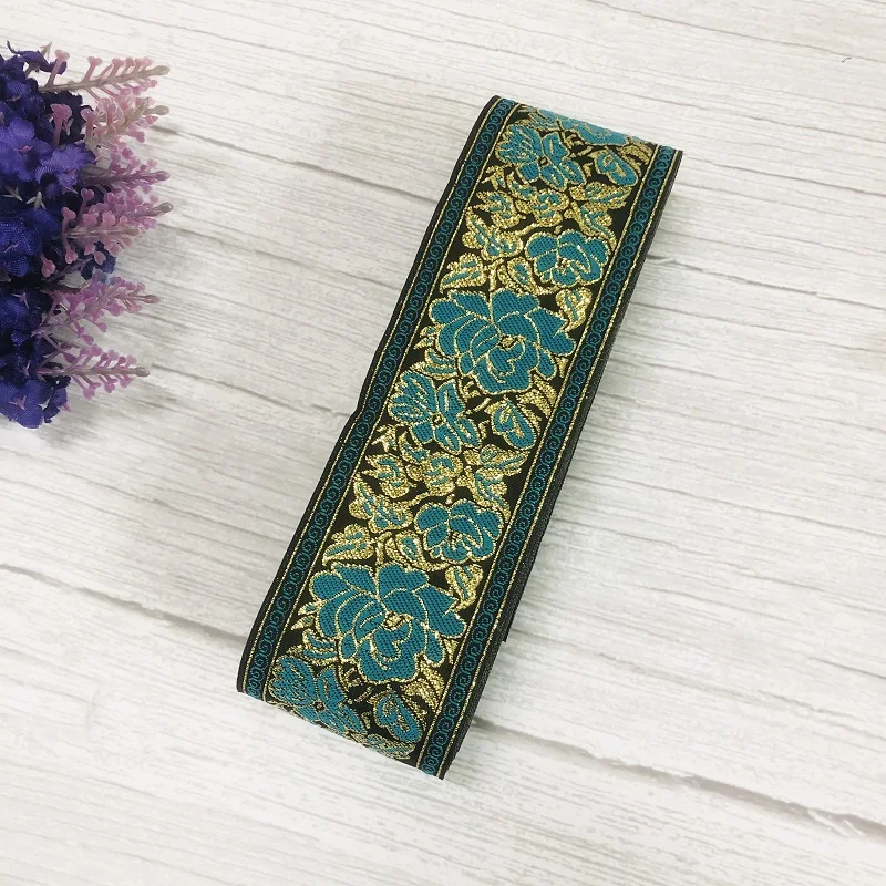 Wide 5 CM 10 Yards/lot Woven Jacquard Ribbon Flowers Pattern For Clothing Accessories CH-9292