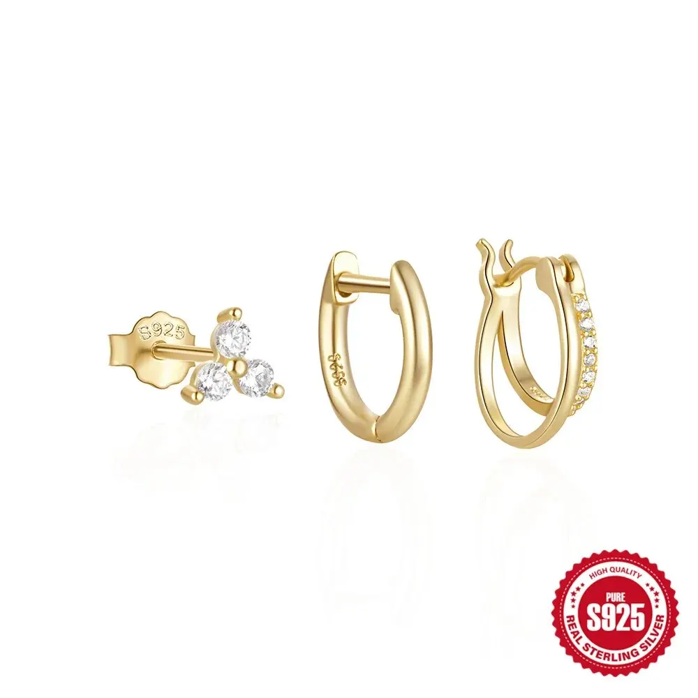 MC 3-Pendientes de plata de ley 925 para mujer, Piercing de circonita blanca, conjunto de joyería fina, regalos para niñas, aretes