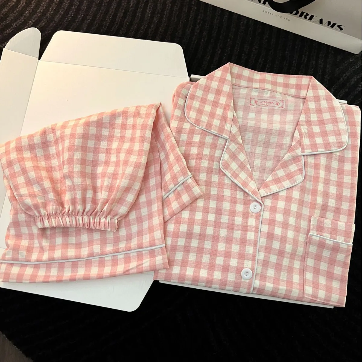 Japanese Minimalist Sleepwear for Women's Bubble Cotton Cute Girl Loose Short Sleeved Shorts Ladies Pink Plaid Pajamas Homewear