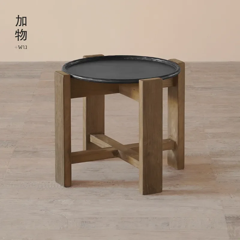 For Nordic Retro Round Coffee Table Recycled Antique Old Wood Living Room Furniture Hotel Decor