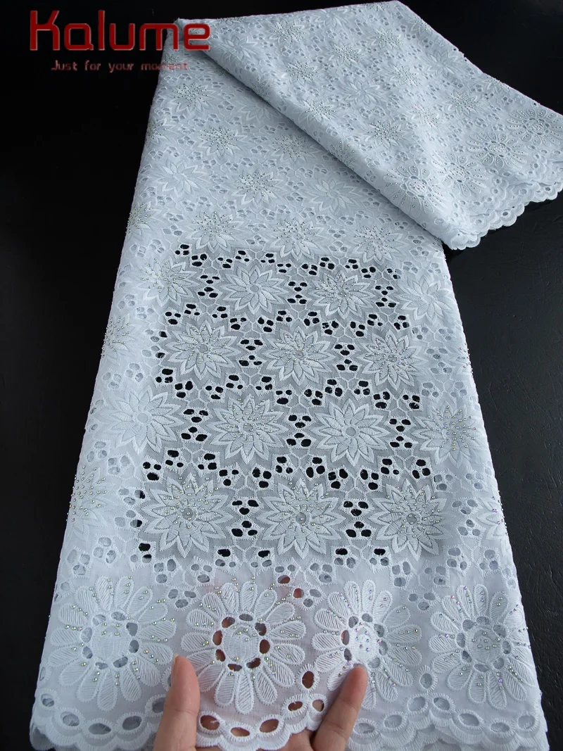 

Kalume 2025 African Swiss Voile Lace Fabric Embroidery White Cotton Lace Fabric Nigeran Lace Sewing Wedding Dress Party F5002