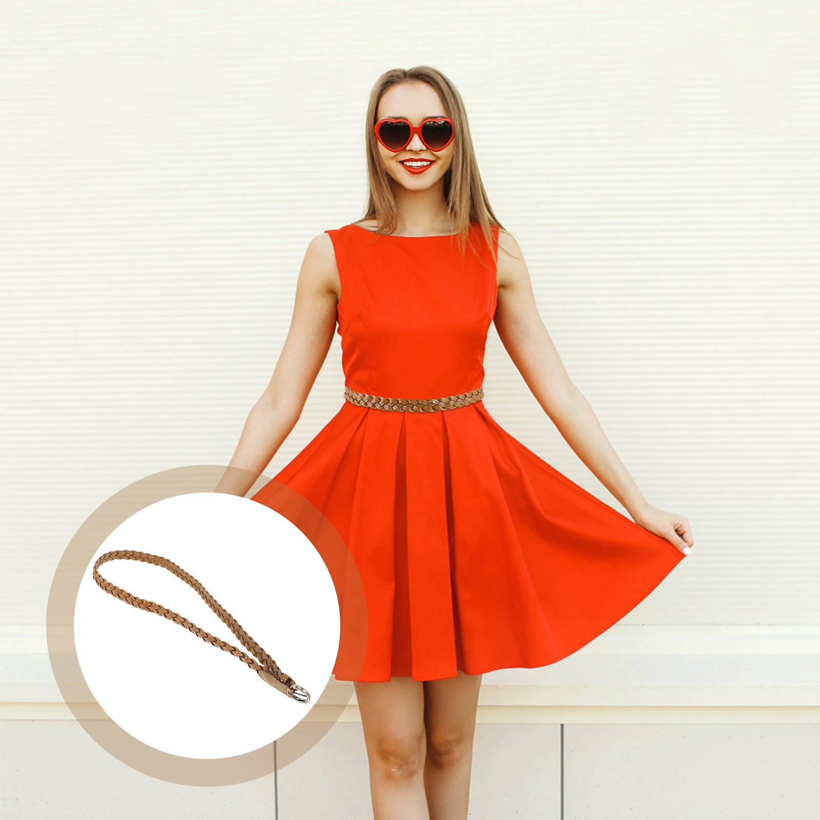 

1pc Vintage Woven Waist For Women Adjustable Brown Belt Casual Dress Skirt Jeans Trousers Needle Buckle Female Strap Student