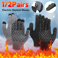 Winter Cycling Electric Heated Gloves Sports Running Motorcycle Ski Touch Screen Fleece Gloves Non-slip Warm Full Fingers