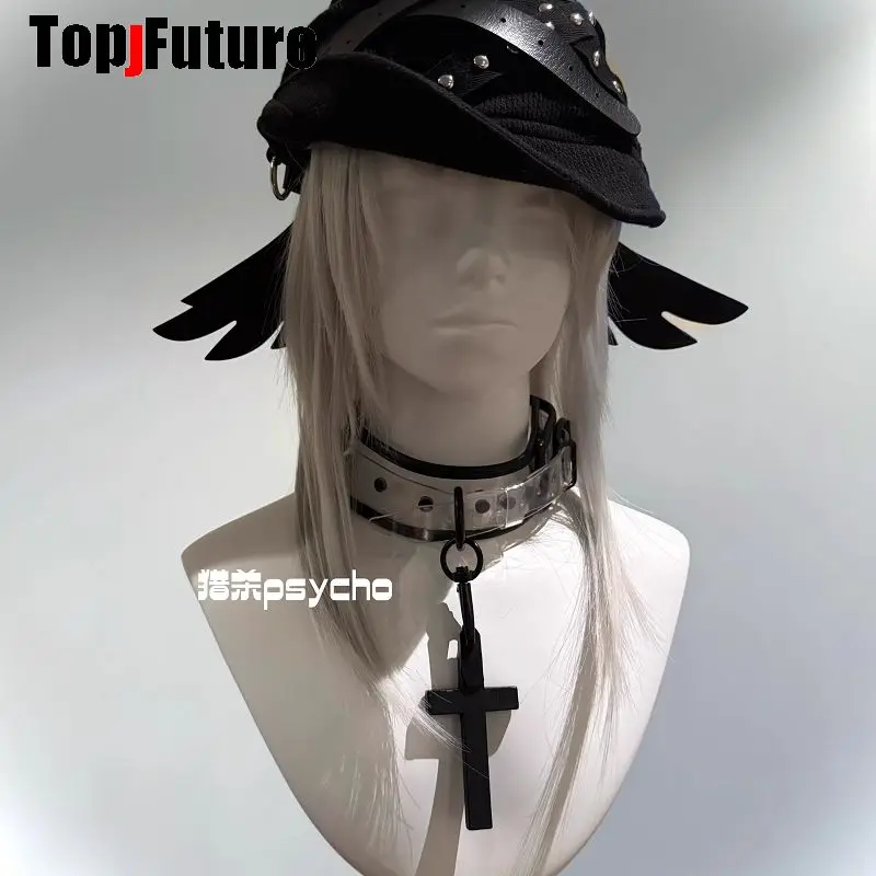 Men Women Wings Cap Subculture Steampunk Rivet Pleats Stack Hat Beret Cross Necklace Choker Gothic Unique Design Beanie Hat