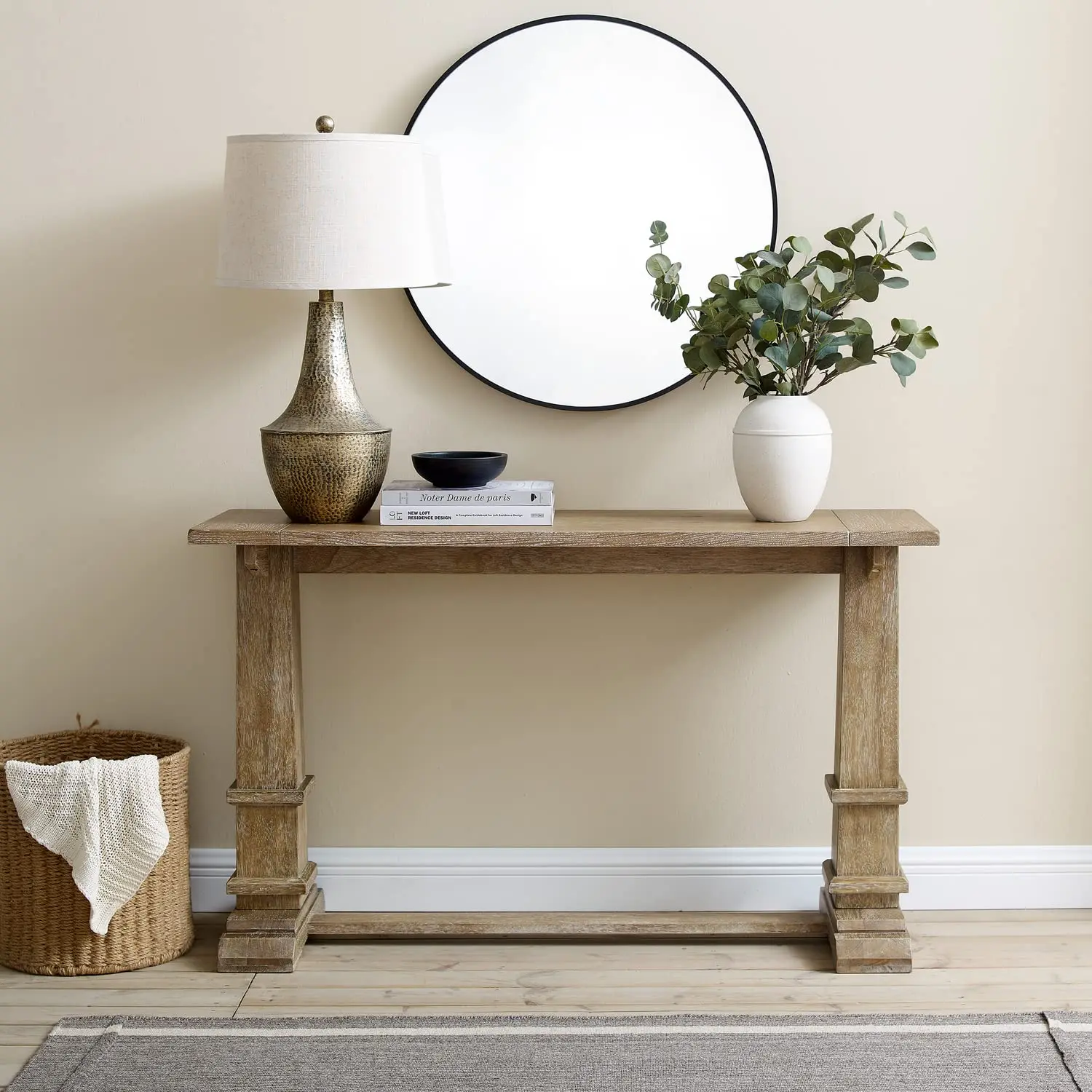 Rustic Brown Console Table with Trestle Base for Hall Entryway & Living Room 30.25