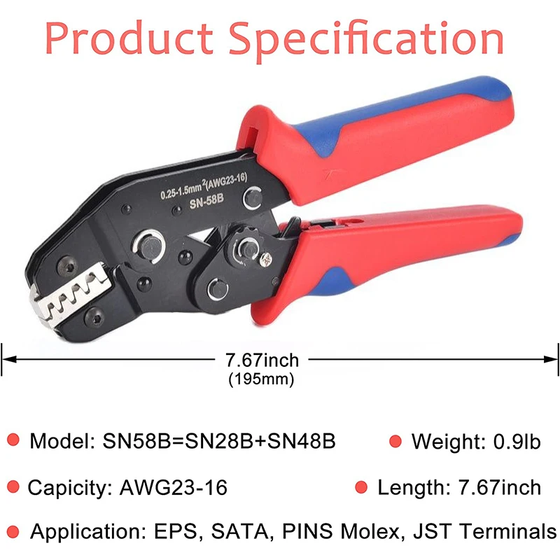 SN-58B Crimping Tools Kit For XH2.54 Tab2.8 4.8 6.3 /Tubular/Insulated Terminals Crimper Plier With 4 Jaw Kit to Choose