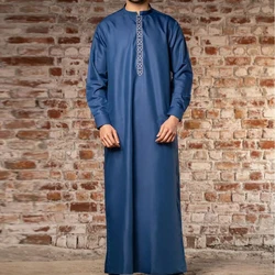 Islamic Loose Abaya Men's Muslim Abaya Long Sleeve Embroidered Stand Collar Arabic Style Men's Traditional Abaya