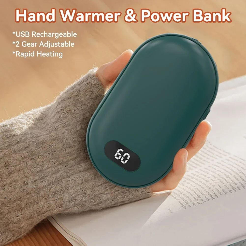 Hand Warmer USB Mobile Power Bank Electric Hand Heater Warmer Mini Multi-Function Pocket Warmer Digital Display New Year Gift