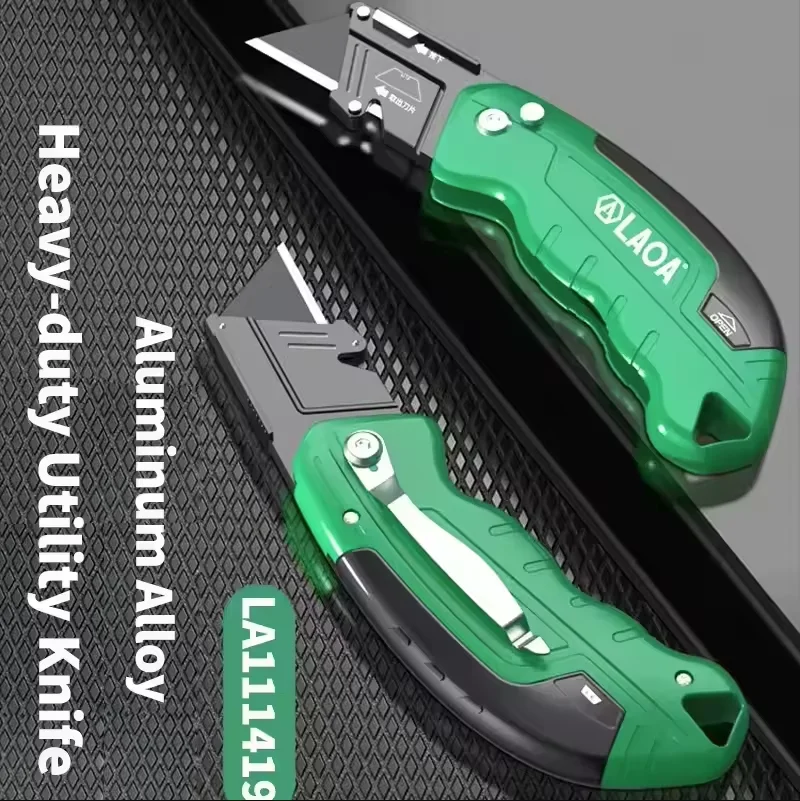 LAOA Folding Heavy-Duty High-Hardness Alloy Steel Sharp Knife with 2 Additional Replacement Blades Paper Cutting Utility Knife