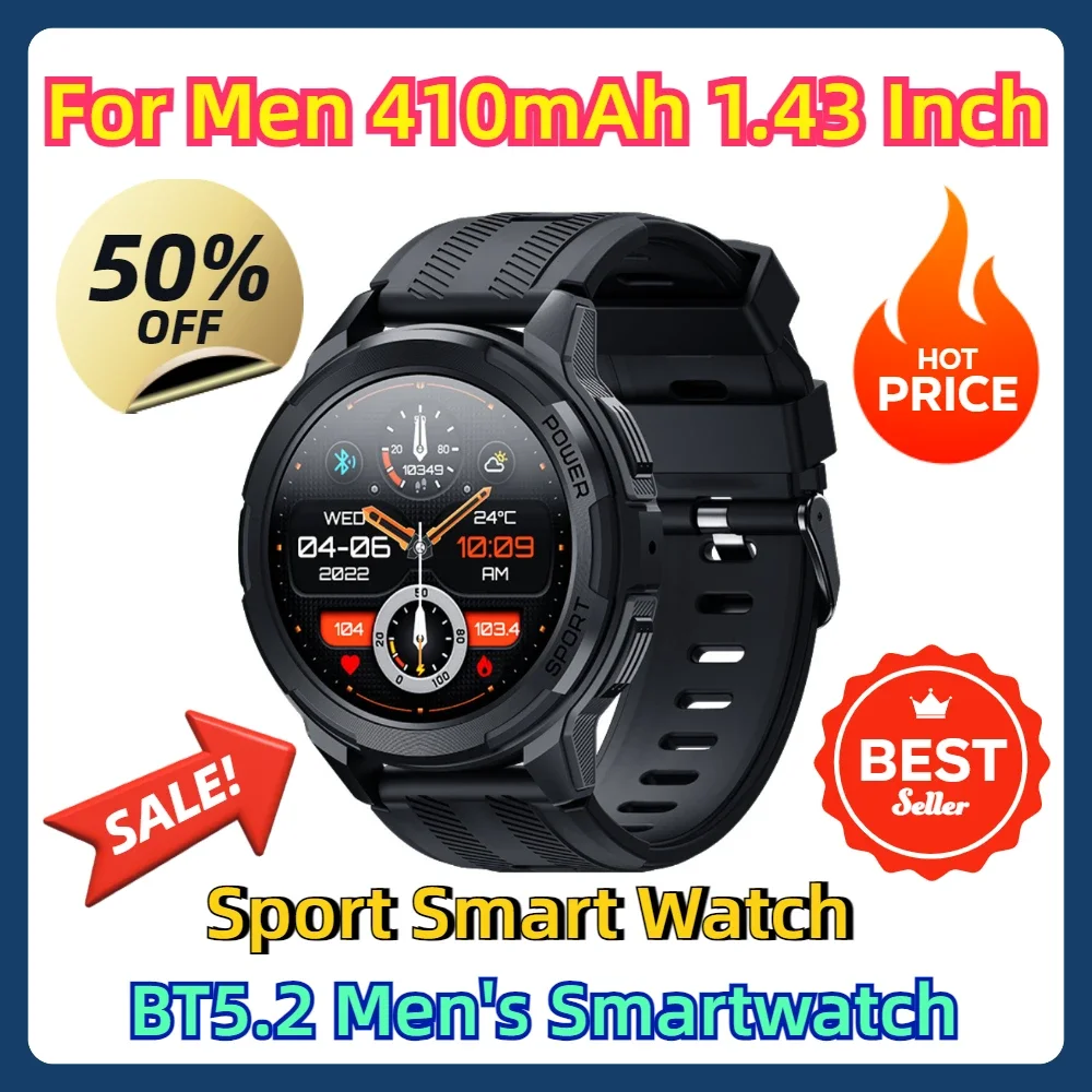 For Men 410mAh 1.43 Inch BT5.2 Men's Smartwatch Sport Smart Watch