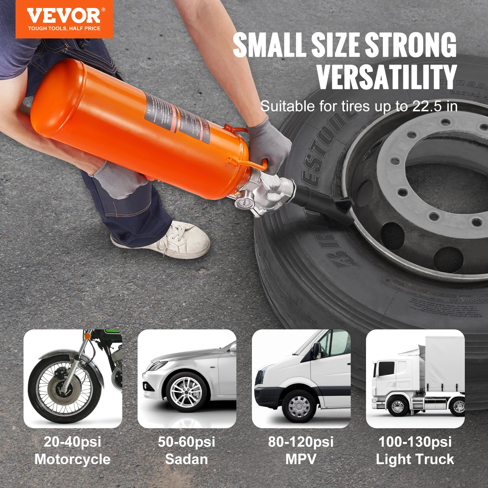 VEVOR 8L Air Tire Bead Blaster 120 PSI Handheld Bead Bazooka Upgraded Portable Tire Inflator Tool for Tractor Truck ATV Car