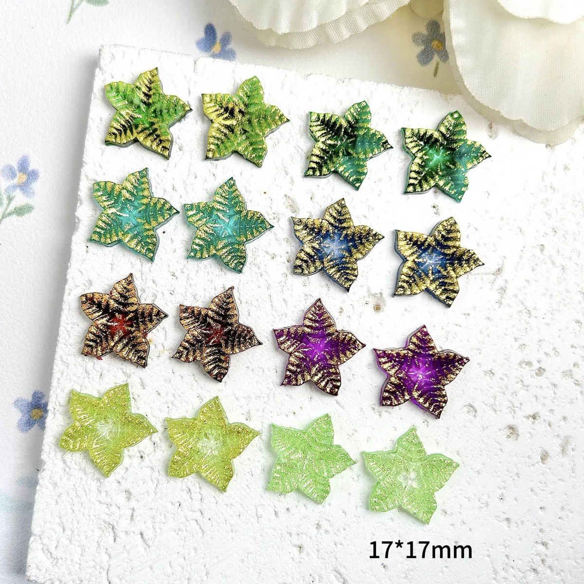 20PCS 3D 반투명 창의적인 오각형 잎 네일 아트 장식 발광 컬러풀한 미세 글리터 스타 네일 참 DIY 매니큐어