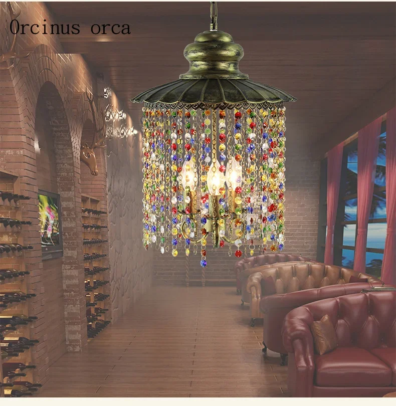 

Mediterranean color crystal chandelier living room corridor balcony restaurant Southeast Asia LED single crystal chandelier