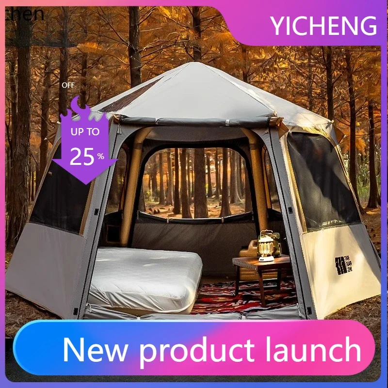 LYY quick open hexagonal inflatable tent outdoor camping overnight camping portable folding rain and sun protection