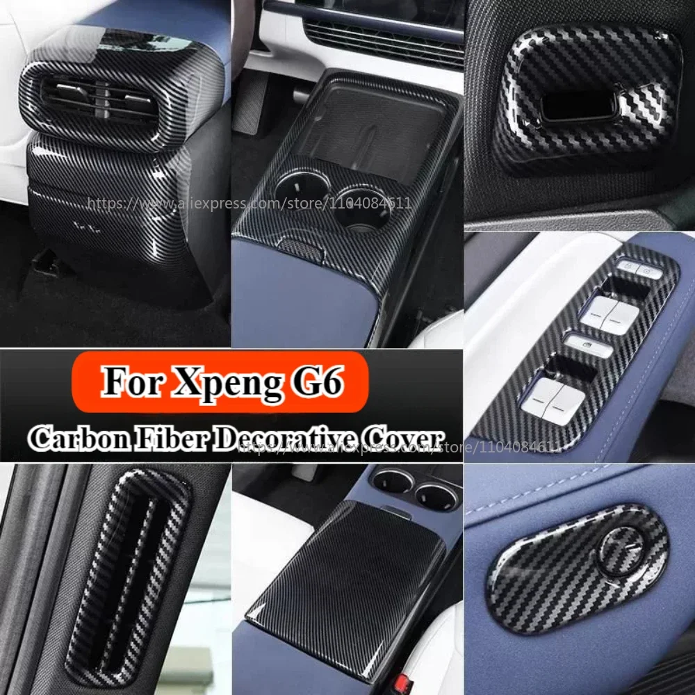 For Xpeng G6 2023 2024 Xiaopeng G6 Carbon Fibre Car Armrest Cover Center Control Panel Interior Car Modified Trim Panel