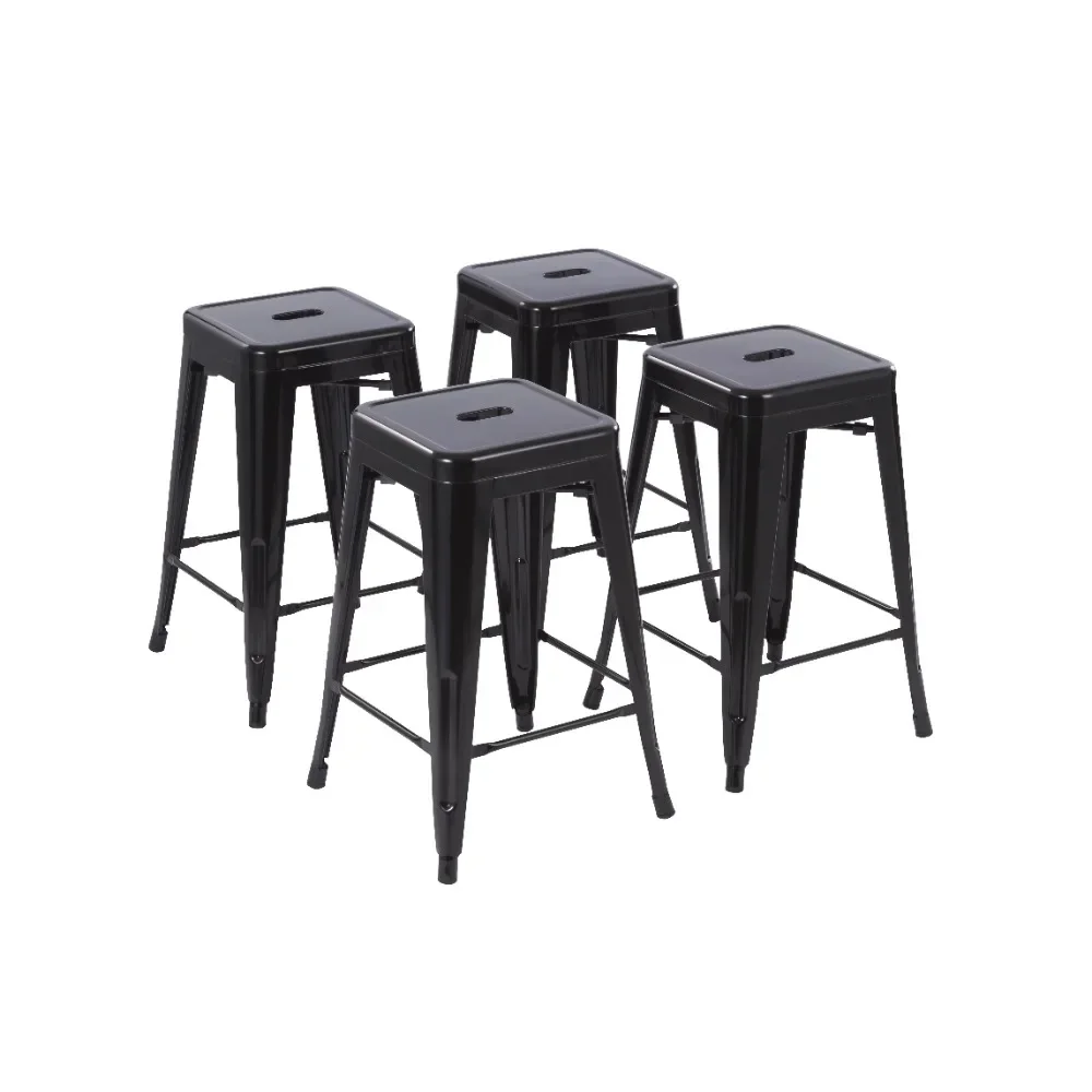 

Bar Chair Set of 4, 24inch Metal Assembled Barstool with Stackable, Bar Chair