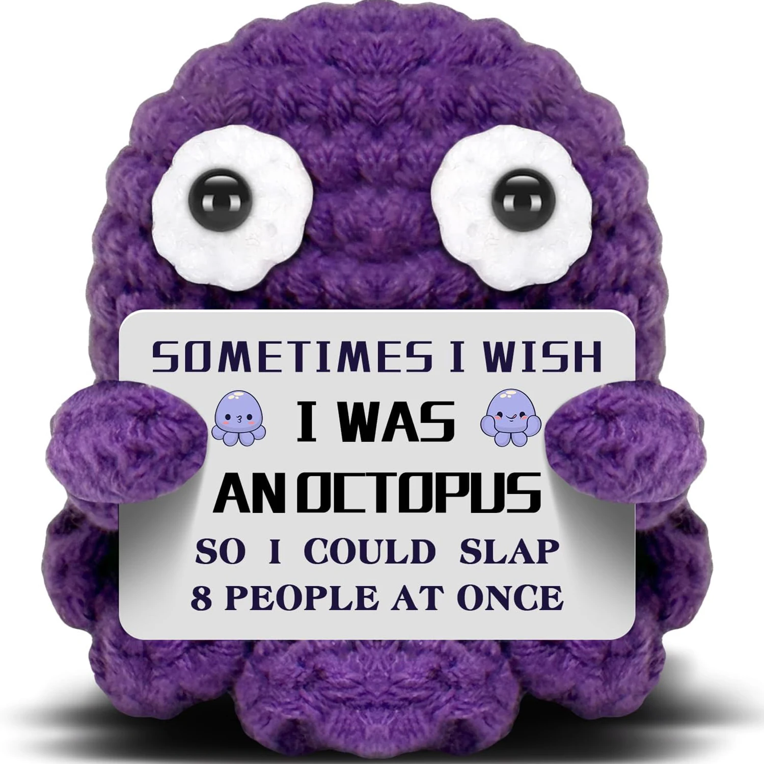 New Handmade Positive Crochet Octopus Animal Doll with Funny Motivational Card Emotional Support Buddy Gift for Friend Coworker