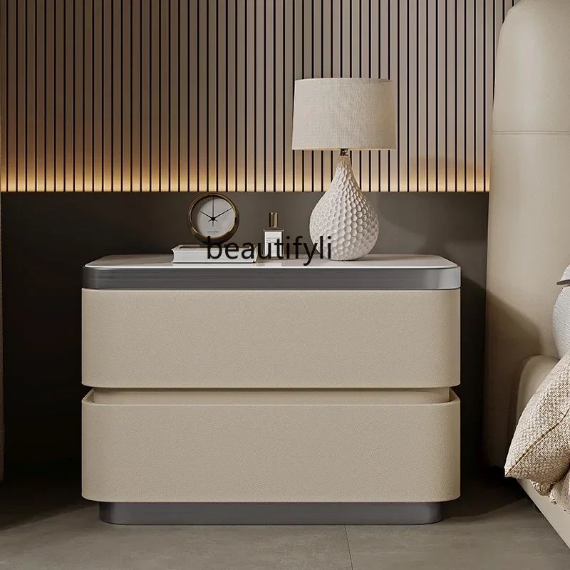 

S Italian minimalist solid wood bedside table Bedroom home simple modern light luxury bedside table
