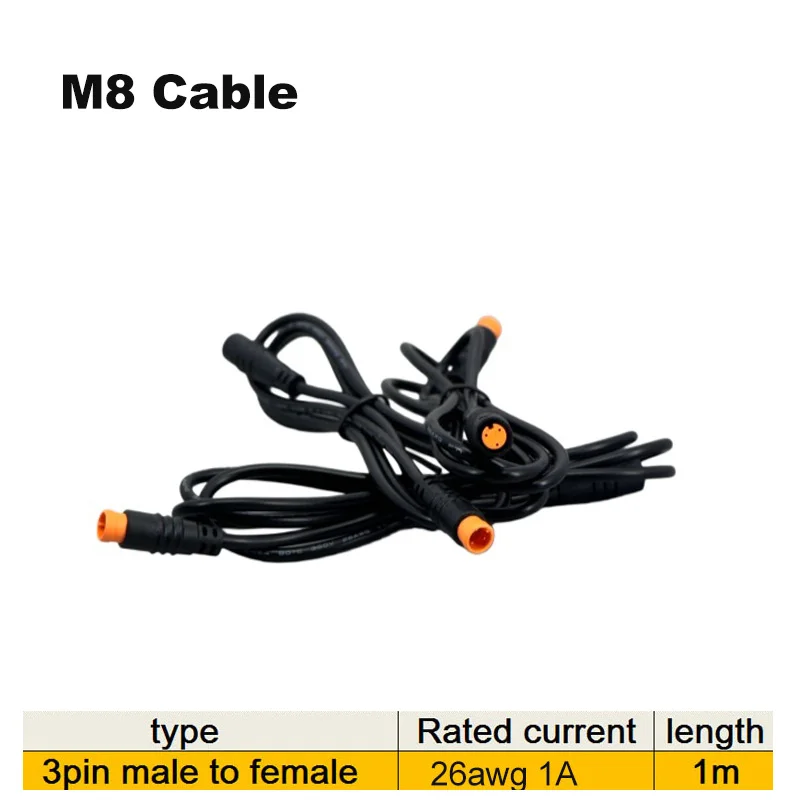 3pin M8 Male to Female Extension Cable 26AWG 1m For BBS01B BBS02B BBSHD Throttle/Brake/Gear Sensor Modification