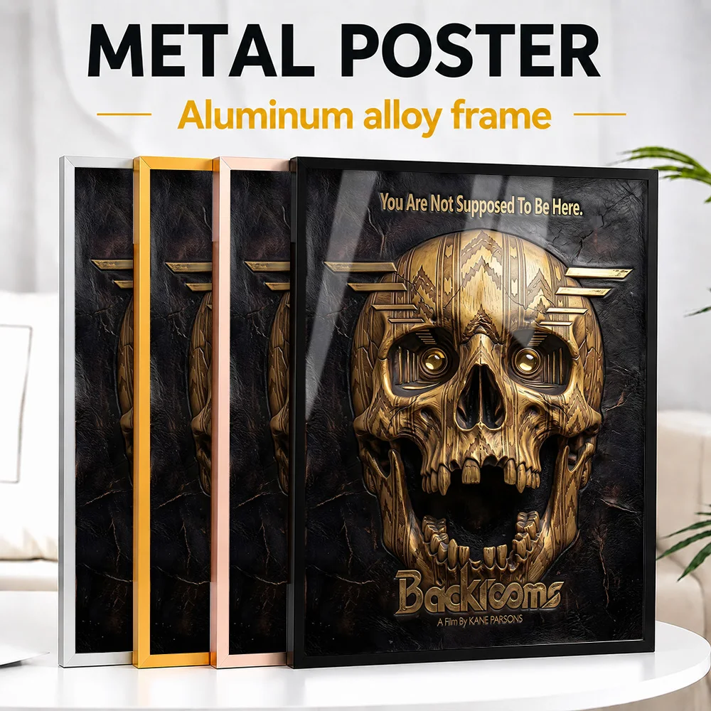 Backrooms Movie Skull Framed Metal Print Customized Dark Horror Tribute Wall Art For Thriller Collectors Decorating Home Theater