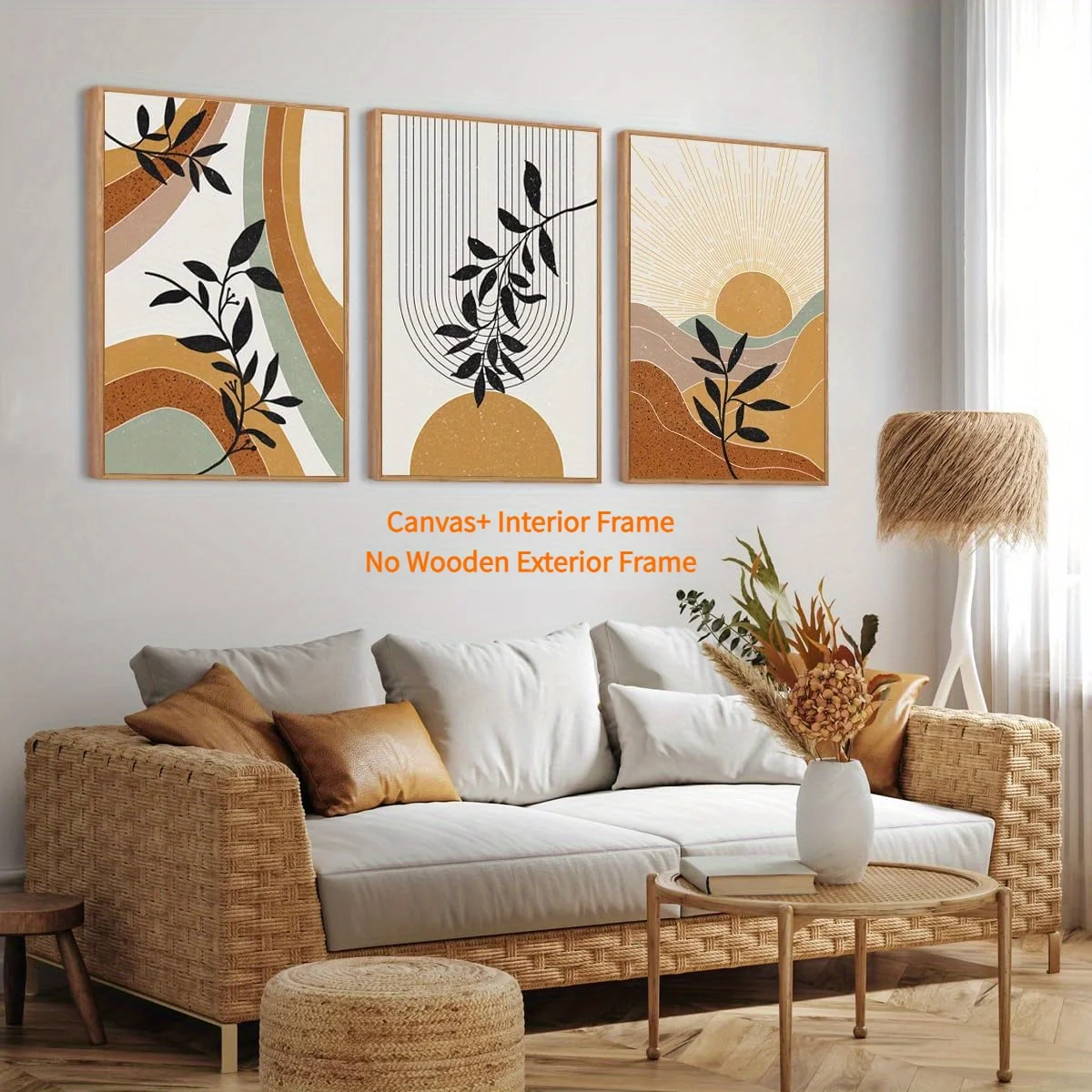3pcs large bohemian framed wall art, medieval modern decorative painting, bohemian canvas wall decoration, suitable for living r