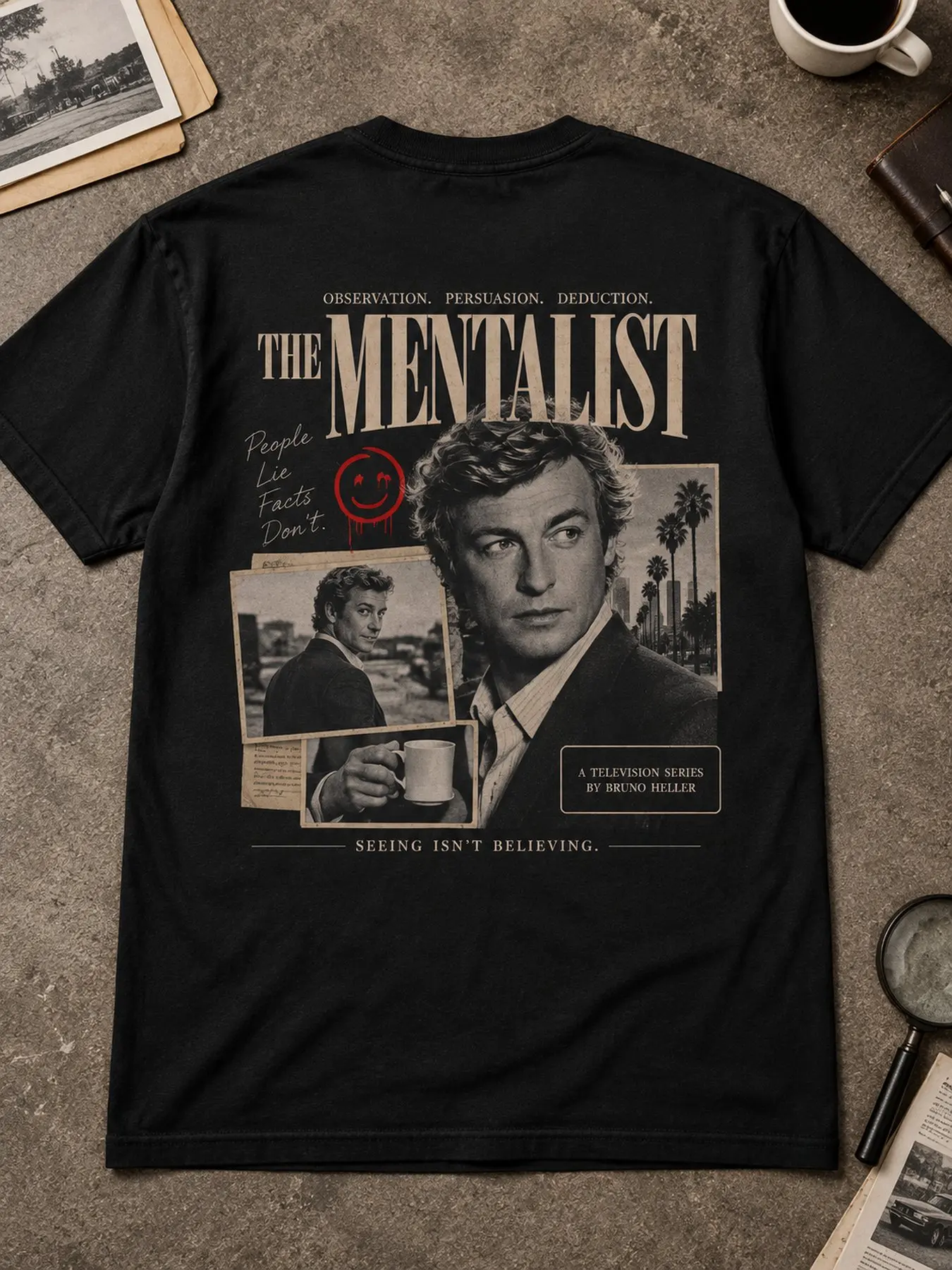 The Mentalist Patrick Jane Retro TV Show Bruno Heller Men's Back Print T-Shirt Unisex Tee