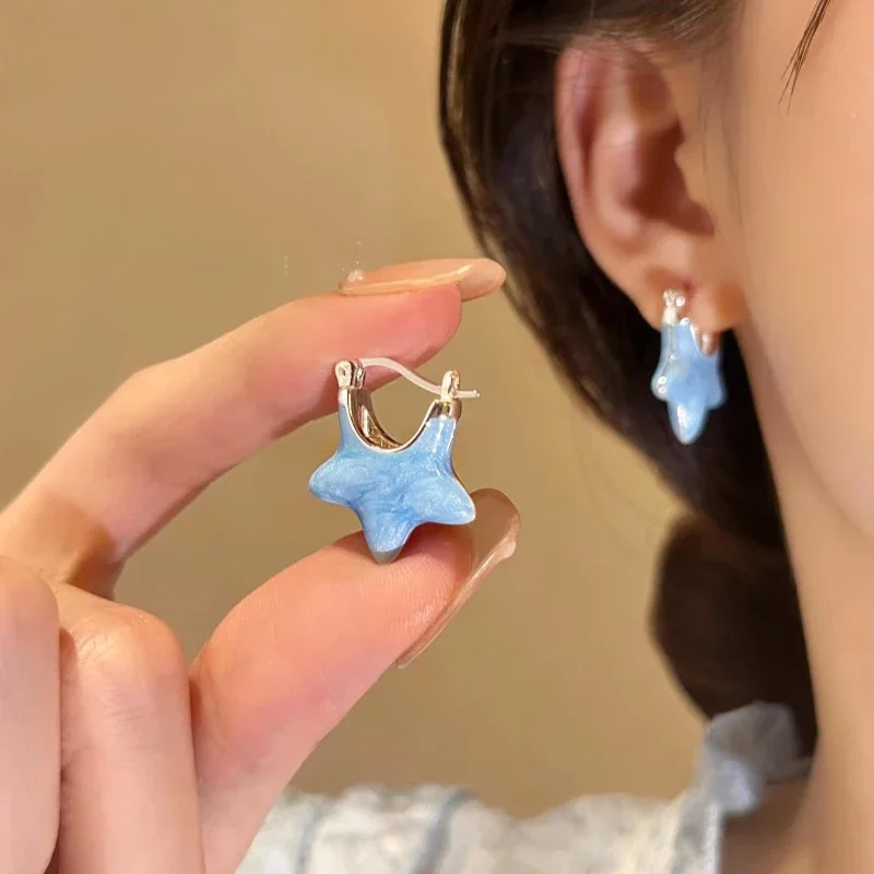 

New Simple Geometric Blue Five-Pointed Star Earrings for Women 2023 Fashion Trend Unique Design Cute Girls Birthday Gift Jewelry