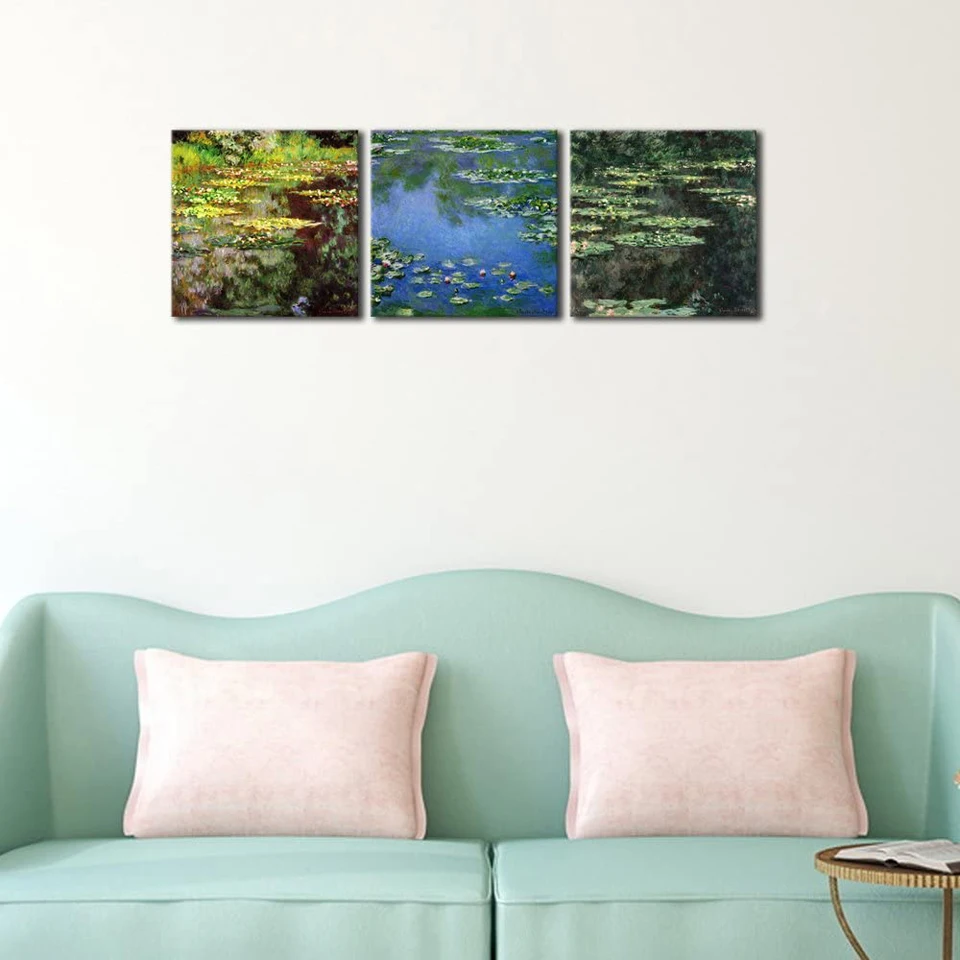 Famous Flower Water lily Triptych 5D Diamond Painting Landscape DIY Round Full Diamond Embroidery Kits Home Decoration Gift