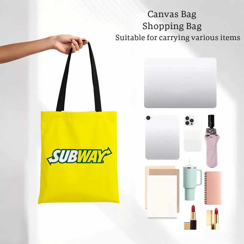 fastfood sandwich S-Subway Storage Bags Lightweight Printed Canvas Bag Portable Daily Shopping Shoulder Bag