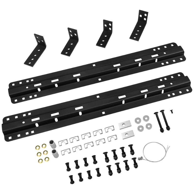 

Trailer hitch mounting rails and mounting kits for full-size trucks