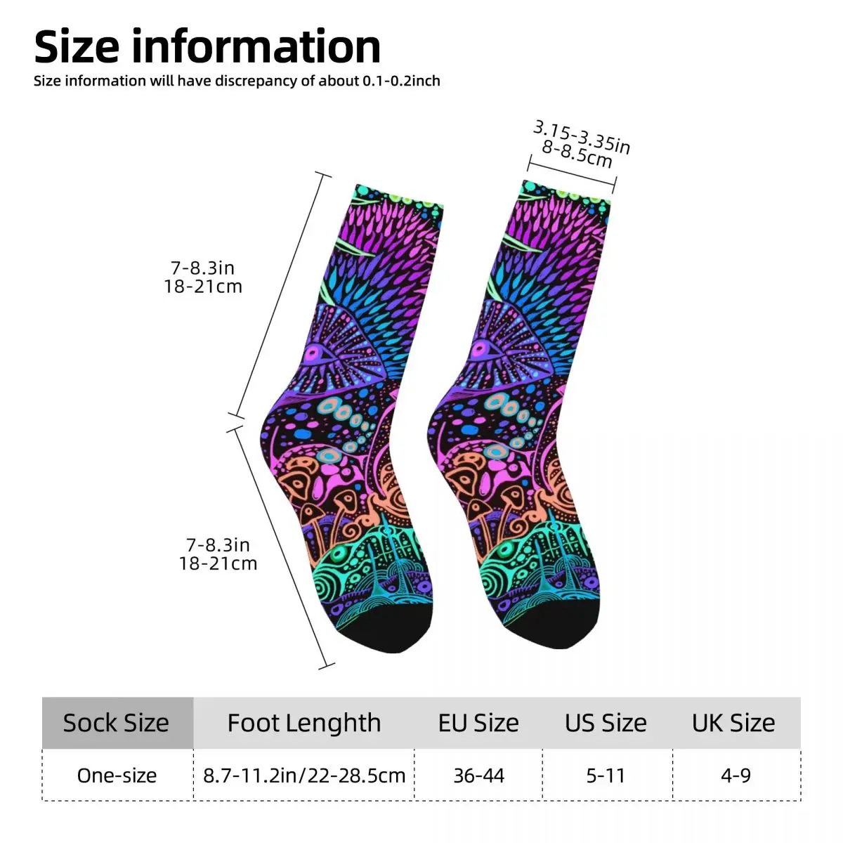 Vintage Neon Mushrooms On The Moon Męskie skarpety kompresyjne Unisex Harajuku Pattern Printed Novelty Crew Sock