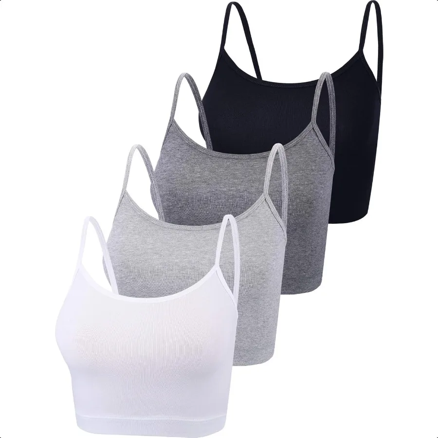 

4 Pack Women's Cropped Tank Tops Cotton Spaghetti Strap Crop Top Basic Sports Crop Cami Half Camisoles for Teen Girls
