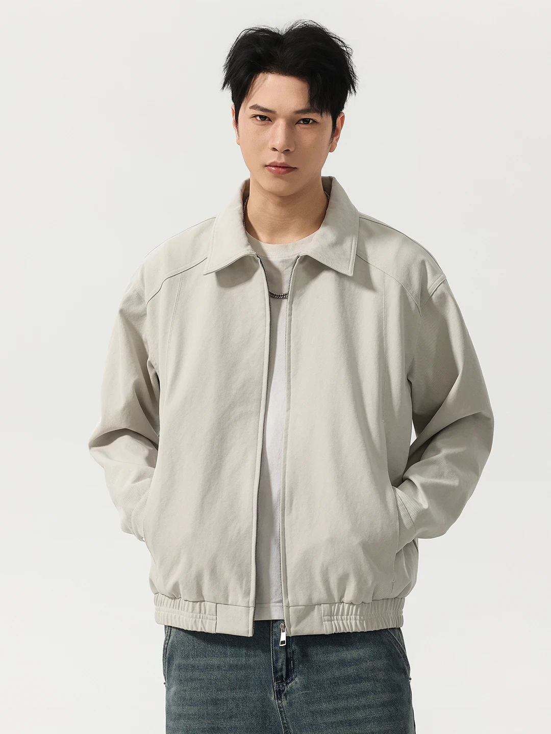 

Lightweight Casual Men's Jaet Collared Loose Fit Spring 2026 Faionable Workwear Zipper Decor Elastic Hem Polyester/Nylon ...