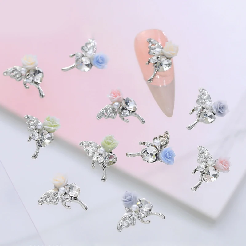 Mini Papillon 3D en Alliage de Clip, Strass en Forme de Camélia, Diamant Brcorporelle Jolie tu, Décorations Astronomiques pour Nail Art, 5 Pièces