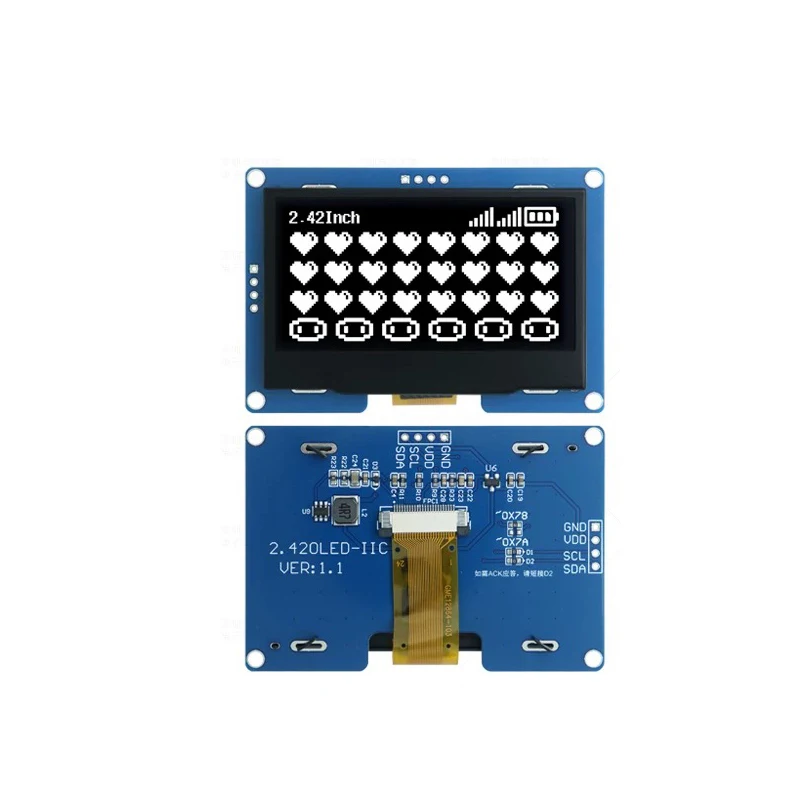 2.42-inch OLED LCD screen SSD1309 small screen 128x64 display module 4-pin IIC monochrome screen module