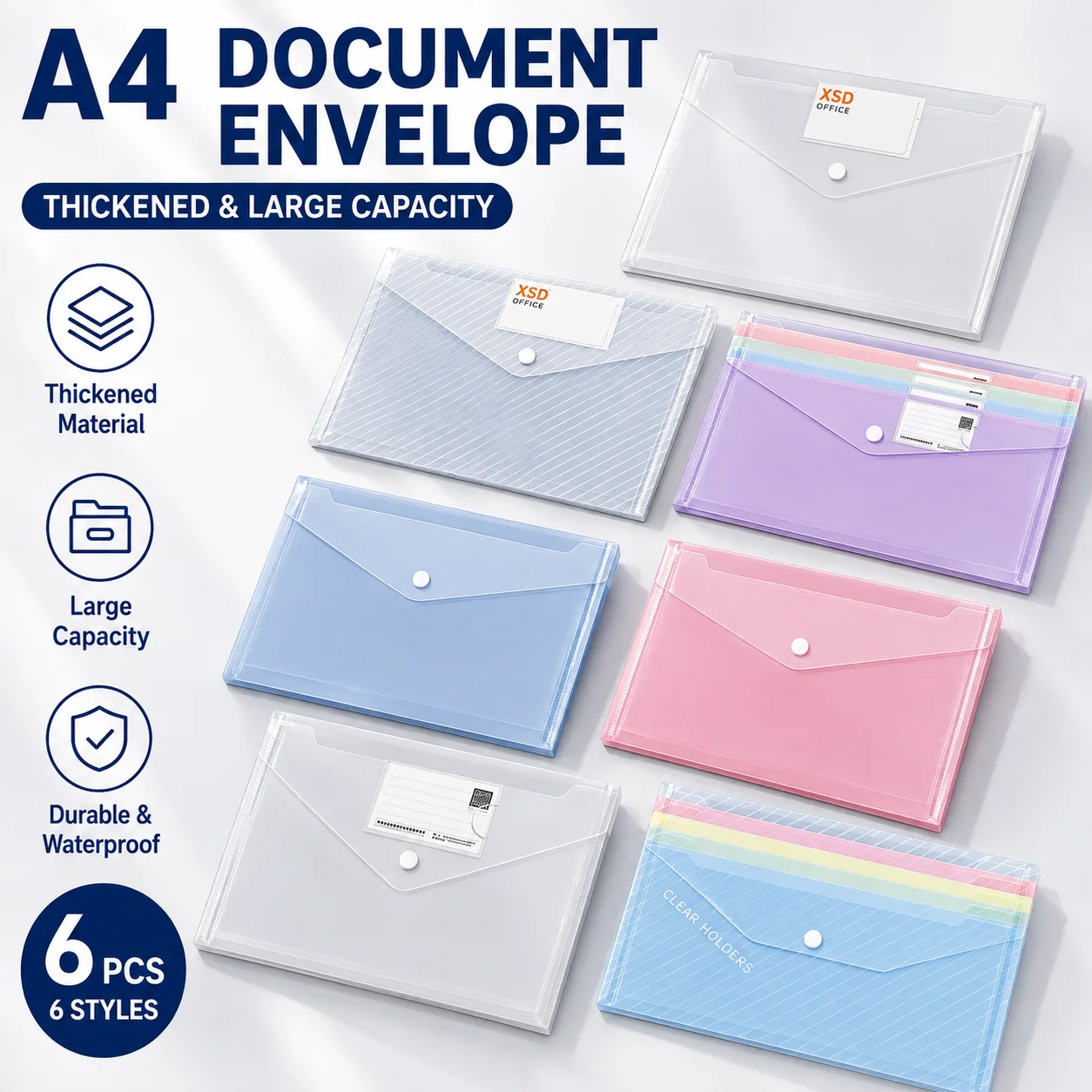 5Pcs Per Style 6 Styles A4 File Folder Large Capacity Snap Button Document Pouch Thick File Organizer For Office School