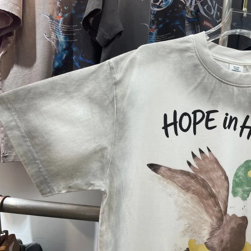 2026 Summer Oversize Street Heavyweight Vintage Cartoon Duck Hip-hop Round Neck Short Sleeved T-shirt Men Women Outfit Top Tees