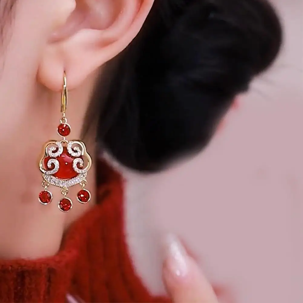 Unique Stud Earrings Stud Earrings Chinese Style Little Lion Bell Pendant Earrings for Women Festive New Year Jewelry Gift Year