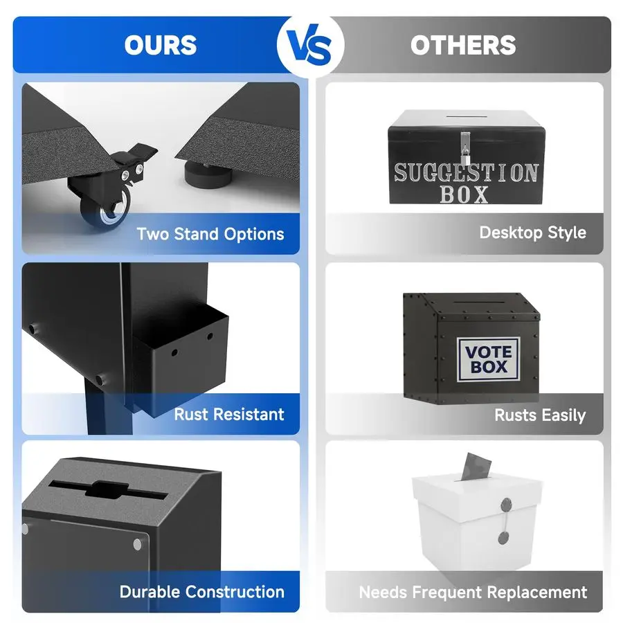 مجموعة صندوق الاقتراع مع عجلات صامتة آمنة ومتعددة الاستخدامات للمكتب والخيرية والمناسبات تتضمن قفلًا وسلوًا كبيرًا #6