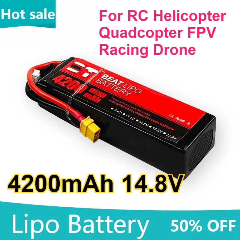 

4200mAh 14.8V 35C LiPo Battery for RC Helicopter Quadcopter FPV Racing Drone with T/XT60 Plug