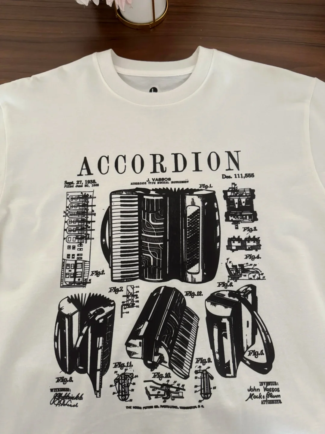 Loose Fit Pure Cotton Short Sleeve T-Shirt Unisex Breathable Summer Cool Feeling Accordion Music Fun Couple Tee Casual Style