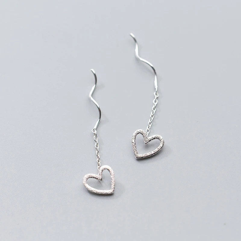 Modian Hot Vintage Frosted Hearts Long Chain Drop Earrings for Women Solid 925 Silver Jewelry Dangle Earring Female Brincos