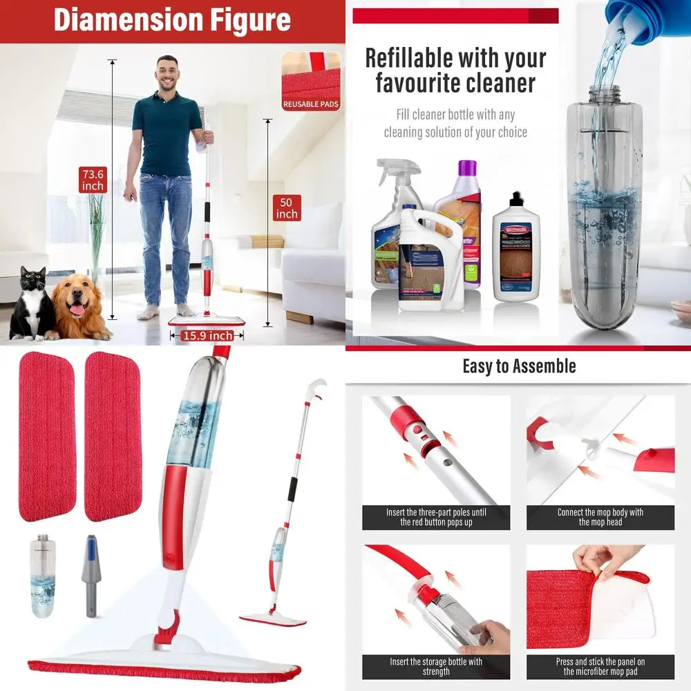 

Refillable Wet Spray Mop with 14 oz Bottle & 2 Microfiber Pads for Hardwood, Laminate, Wood, and Ceramic Floors