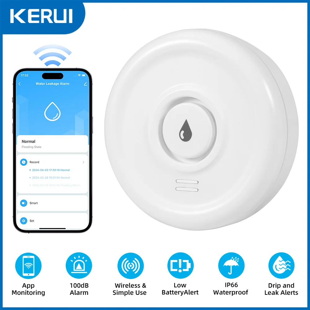 KERUI 100dB Tuya Smart Water Sensor Leak Detector Flood Water Leakage Alarm Smart Life APP Control