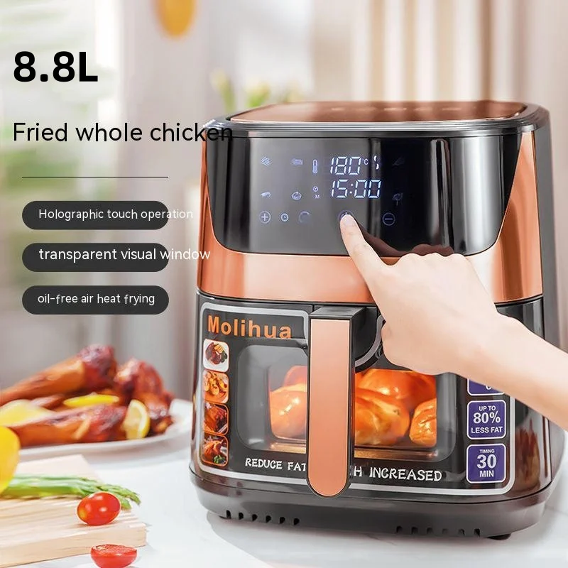 مقلاة هوائية منزلية سعة كبيرة 8.8 لتر نافذة مرئية مقلاة كهربائية من الفولاذ المقاوم للصدأ فرن متعدد الوظائف مقلاة غير لاصقة